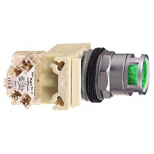 Кнопка с подсветкой 30мм зеленая 230В