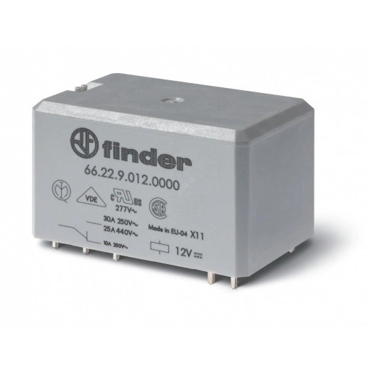 Реле силовое электромеханическое монтаж в наконечники Faston 250(6.3x0.8мм) 2NO 30A контакты AgCdO(зазор 1.5мм) катушка 12В DC RTII УХЛ4 монтажный фланец(1шт)