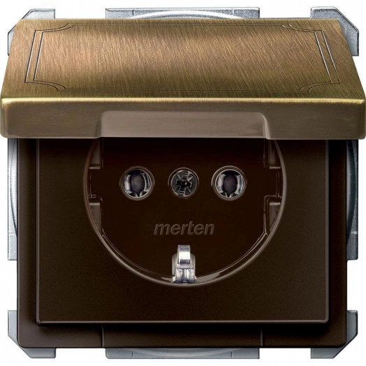 Розетка с крышкой в рамку античная латунь SCHUKO