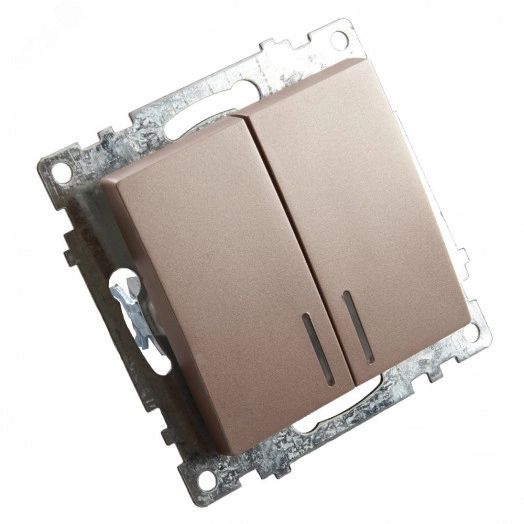 Выключатель 2-клавишный c индикатором (механизм) 250В, 10А, серия Катрин, шампань