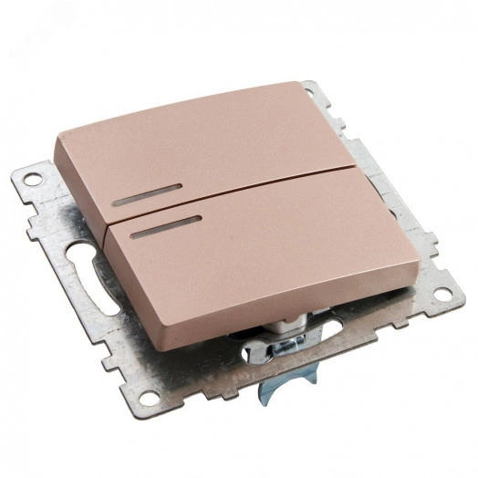 Выключатель 2-клавишный c индикатором (механизм) 250В, 10А, серия Катрин, шампань