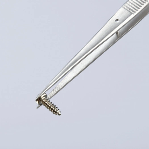 Пинцет захватный прецизионный с направляющим штифтом тонкие зазубренные губки L-155 мм хромоникелевая сталь антимагнитный кислотостойкий KN-922235