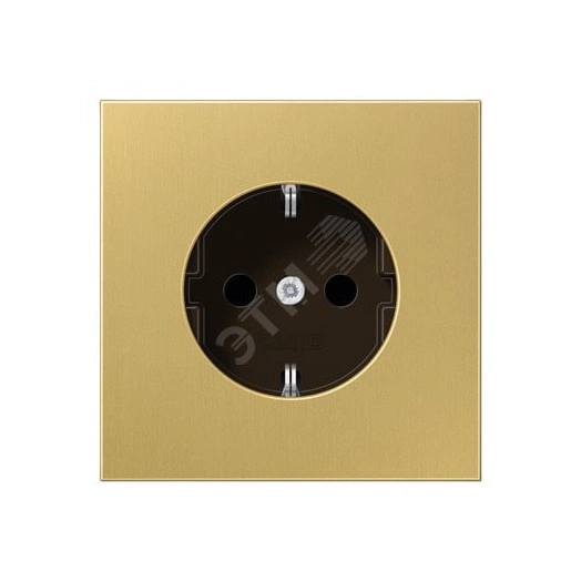 Штепсельная розетка SCHUKO одинарная, с заземлением, с шторками, 16A, 250В  (механизм + накладка, без рамки). Серия LS990  Материал- металл  Цвет- классическая латунь