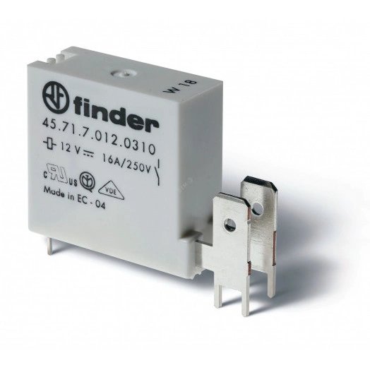 Миниатюрные PCB-реле + Faston 250, выводы с шагом 5мм + Faston 250(6.3x0.8мм), Контакты AgNi, 1NO 16A