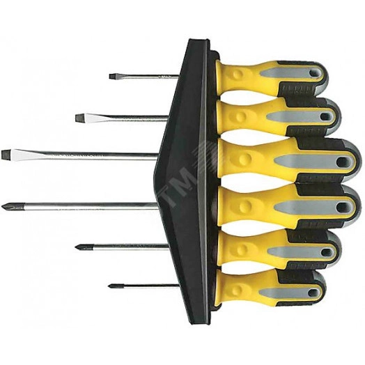 Отвертки ''Старт'', CrV сталь, прорезиненные ручки, магнитный наконечник, на держателе, набор 6 шт