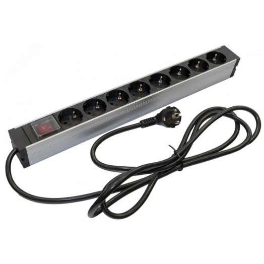 Блок розеток SHZ19-8SH-S-2.5EU для 19'' шкафов, горизонтальный, с выключателем