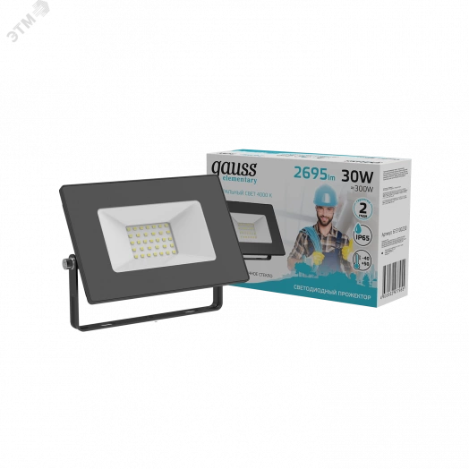 Прожектор светодиодный ДО-30 Вт 2695 Лм 4000К IP65 200-240 В черный LED Elementary Gauss