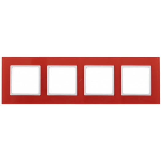 Рамка на 4 поста, стекло, Эра Elegance, красный+бел, 14-5104-23