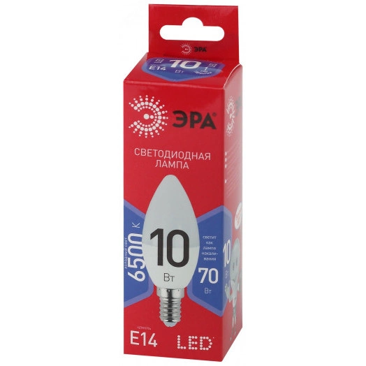 Лампа светодиодная LED B35-10W-865-E14 R  (диод, свеча, 10Вт, хол, E14) (10/100/3500) ЭРА