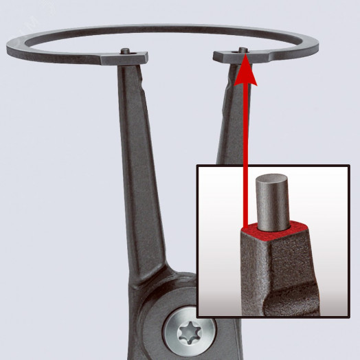 Щипцы прецизионные для внешних стопорных колец прямые губки посадочный размер 19-60мм диаметр наконечников 18мм L=180мм Cr-V черные обливные рукоятки