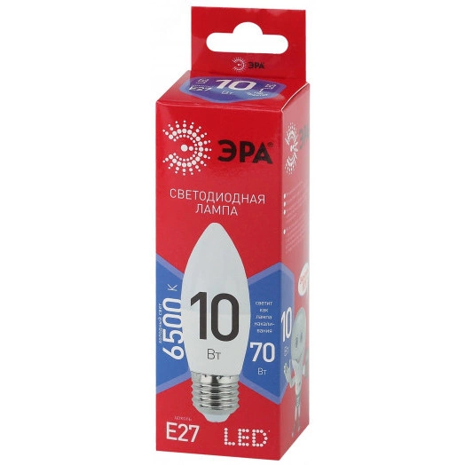 Лампа светодиодная LED B35-10W-865-E27 R  (диод, свеча, 10Вт, хол, E27) (10/100/3500) ЭРА