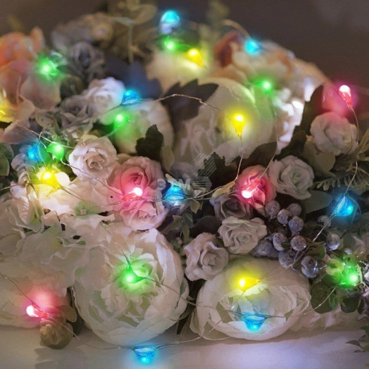 Гирлянда домашняя Роса с крупными каплями 2 м, 20 LED, цвет свечения мультиколор, 2хCR2032 в комплекте, тонкий батарейный блок NEON-NIGHT