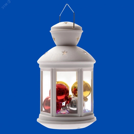 Гирлянда фонарь со светодиодной гирляндой внутри на батарейке (не в/к) 10 светодиодов RGB свет Режим мигания Белый корпус ULD-L1220-010/DTB/RGB WHITE