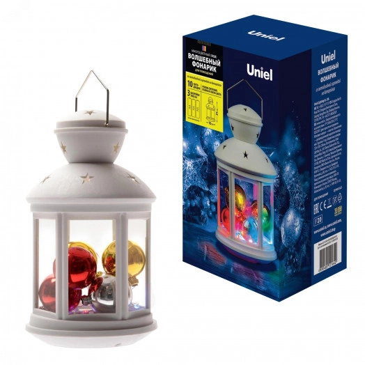 Гирлянда фонарь со светодиодной гирляндой внутри на батарейке (не в/к) 10 светодиодов RGB свет Режим мигания Белый корпус ULD-L1220-010/DTB/RGB WHITE