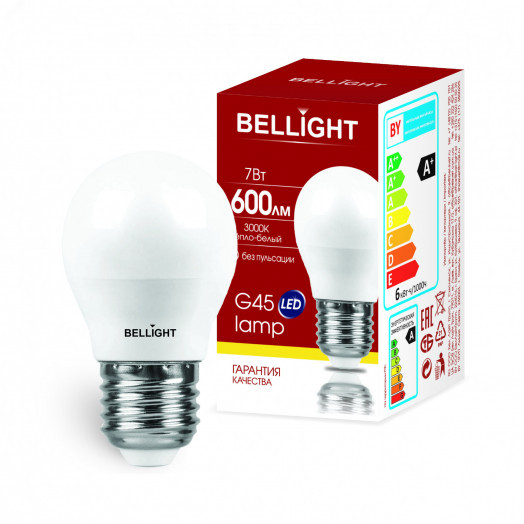 Лампа светодиодная LED 7Вт 3000K 600Лм E27 Шар Bellight