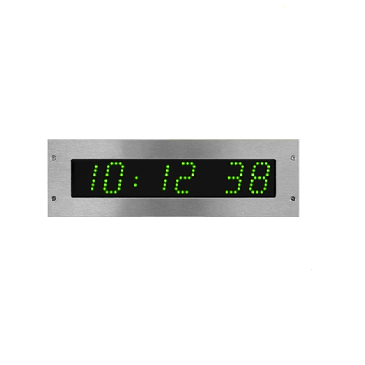 Часы цифровые STYLE II 5S OP (часы/минуты/сек), в стальном корпусе для операционных, высота цифр 5 см, зеленый цвет, NTP-PoE, установка в стену заподлицо, в комплекте ПДУ в стальном корпусе для монтажа в стену заподлицо