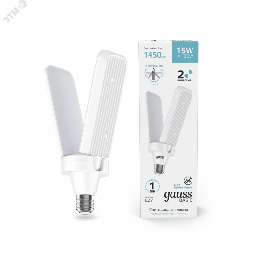 Лампа светодиодная LED 15 Вт 1450 Лм 4000К белая E27 Клевер-2 Basic Gauss