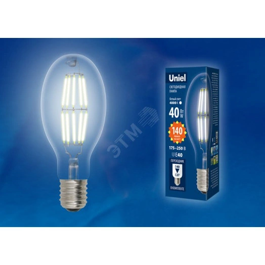 LED-ED90-40W/DW/E40/CL GLP05TR Лампа светодиодная, прозрачная. Дневной белый свет (6500K). Картон. ТМ Uniel