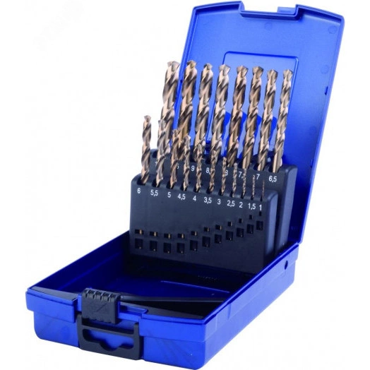 Набор сверл по металлу, 19 пр., d 1.0-10.0 мм x 0.5, DIN 338, HSS-Co5, Тип N