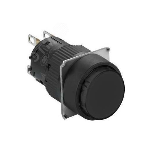 Кнопка черная 16 мм пружинный возврат круглая