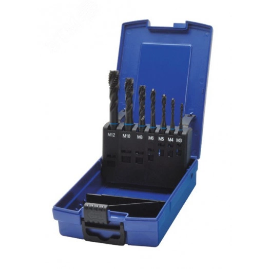 Набор метчиков машинных BLUE RING HSS-E V3, DIN 371/376, 35 град RSP, 7 пр., M3-M12