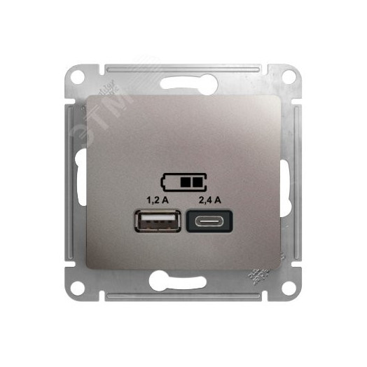GLOSSA USB РОЗЕТКА A+С, 5В/2,4А, 2х5В/1,2 А, механизм, ПЛАТИНА