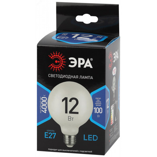 Лампа светодиодная F-LED G95-12w-840-E27 OPAL  (филамент, шар опал, 12Вт, нетр, E27) (20/560) ЭРА