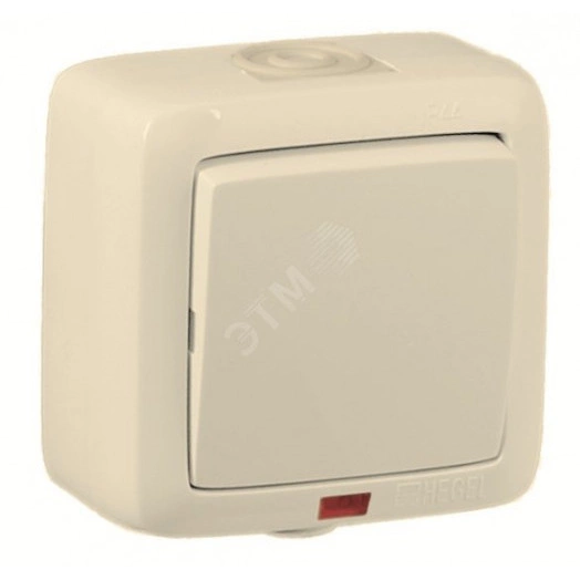 Переключатель одноклавишный наружный с индикацией слоновая кость 10А