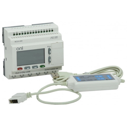 Стартовый набор программируемого логического реле ONI. Включает PLR-S-CPU-1206 и кабель для программирования PLR-S-CABLE-USB. Напряжение питания 24В DC