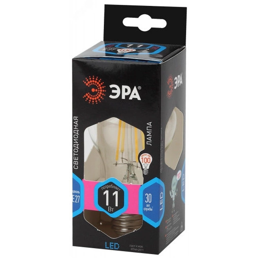 Лампа светодиодная F-LED A60-11W-840-E27  (филамент, груша, 11Вт, нейтр, Е27) (10/100/1500) ЭРА