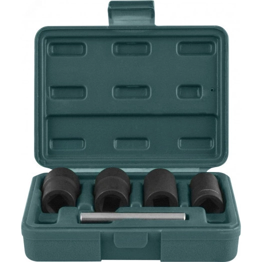 Головки спиральные для демонтажа поврежденного крепежа в наборе, 17, 19, 21, 22 мм, 5 предметов