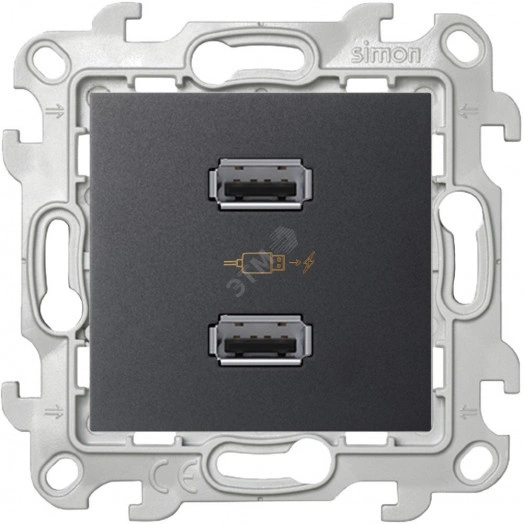 Зарядное устройство розетка 2хUSB, графит