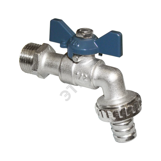 Кран водоразборный со штуцером 3/4' НР бабочка никелированный