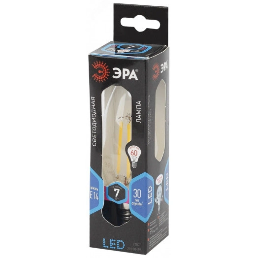 Лампа светодиодная филаментная F-LED B35-7W-840-E14 (филамент, свеча, 7Вт, нейтр, E14 (10/100/2800) ЭРА