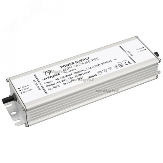 Блок питания ARPV-UH24240-PFC (24V, 10.0A, 240W) (ARL, IP67 Металл, 7 лет)