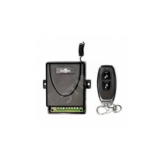 Комплект управления по радиоканалу с динамическим кодом (приемник + брелок), память до 6 брелоков, 2 реле НЗ/НР, триггерный и импульсный режимы, частота 433 МГц, 12 В DC/ 24 В DC, 12 мА