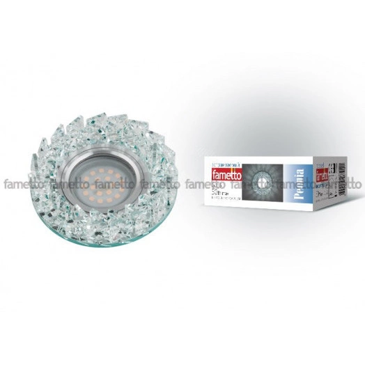 DLS-P108 GU5.3 CHROME/CLEAR Светильник декоративный встраиваемый ТМ ''Fametto'', серия ''Peonia''. Без лампы, цоколь GU5.3. Основание металл, цвет хром. Отделка стекло, цвет прозрачный