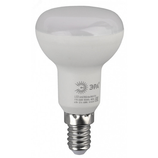 Лампа светодиодная LED R50-6W-827-E14 (диод, рефлектор, 6Вт, тепл, E14 (10/100/2800) ЭРА