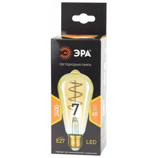 Лампа светодиодная филаментная F-LED ST64-7W-824-E27 spiral gold (филамент, спир зол, 7Вт, тепл, E27) (20/960) ЭРА