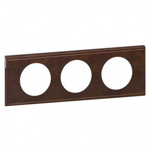 Рамка, трехпостовая, коричневая текстурная кожа