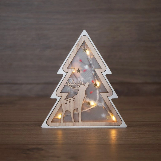 Деревянная домашняя фигурка с подсветкой Елочка 16х2х18 см