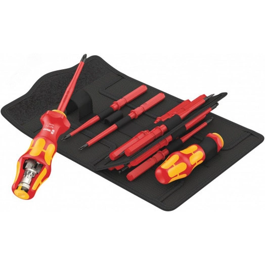 Набор сменных отвёрток-насадок диэлектрических с двумя рукоятками-держателями Набор Kraftform Kompakt Turbo i Imperial 1 16 предметов комплектация: 1x 827 T i Kraftform Turbo Рукоятка-держатель 9 x 125 мм 1x 817 VDE Kraftform Рукоятка-держатель