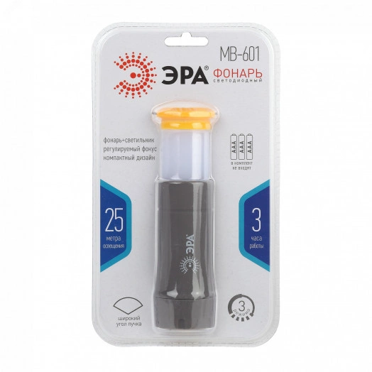 Фонарик подвесной на батарейках 3хAAA, ударопрочный, складной светильник, с крючком в палатку, регулируемый фокус, 3 режима MB-601 ЭРА
