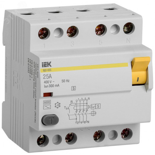 Выключатель дифференциального тока (УЗО) ВД1-63S 4Р 25А 300мА(Электромеханическое)
