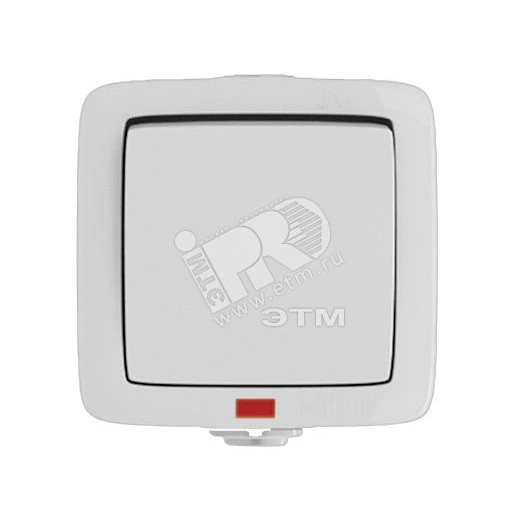 Переключатель одноклавишный наружный с индикацией белый 10А