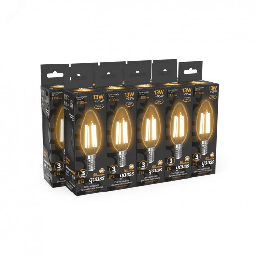Лампа светодиодная LED 13Вт 1100Лм 2700К теплая Е14 Свеча Filament Gauss