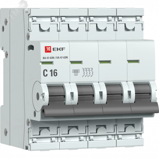 Автоматический выключатель 4P 16А (C) 6кА ВА 47-63N EKF PROxima
