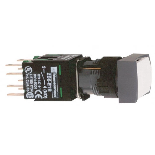 Кнопка 16мм белая с возвратом квадратная