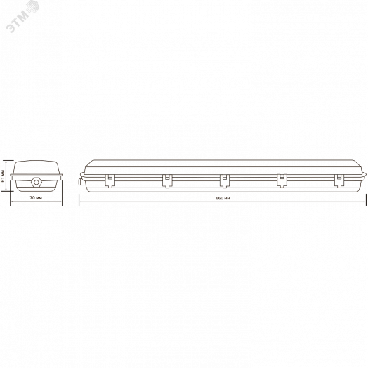 Светильник влагозащитный ДСП СПП-Т8-G13 660х70х61 мм IP65 для светодиодных LED ламп 1х600 мм с отражателем INDUSTRY Gauss