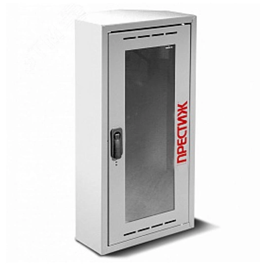 Шкаф пожарный для огнетушителя навесной с окном угловой Престиж 320х230х650 белый